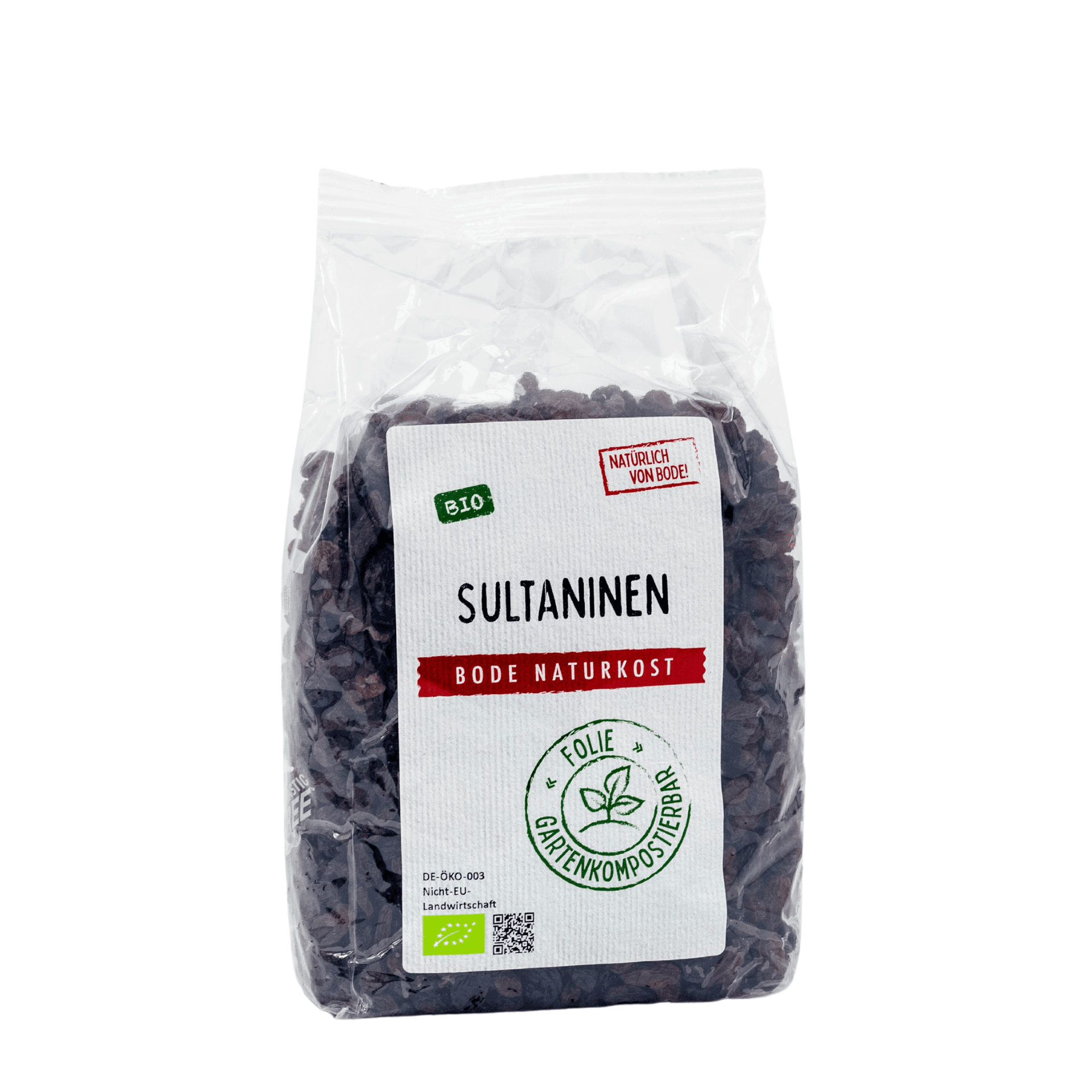 Pasas sultanas orgánicas, bolsa compostable en el jardín 6x500g