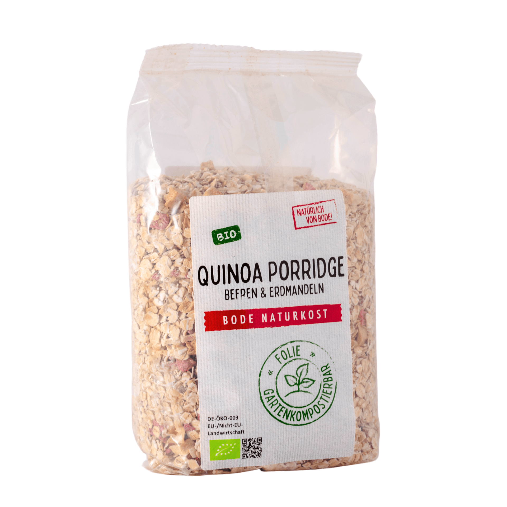 Porridge de Quinoa Bayas y Almendras Orgánicas, bolsa compostable en el jardín 6x400g