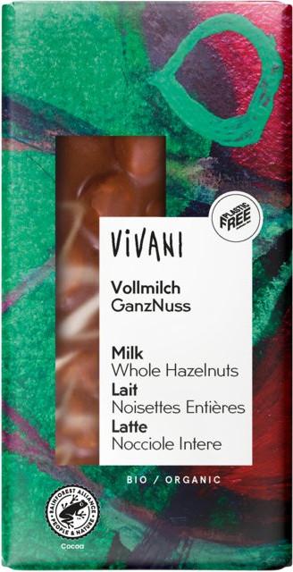 Tablet de chocolate con leche y avellanas enteras orgánicas Vivani 10x100g