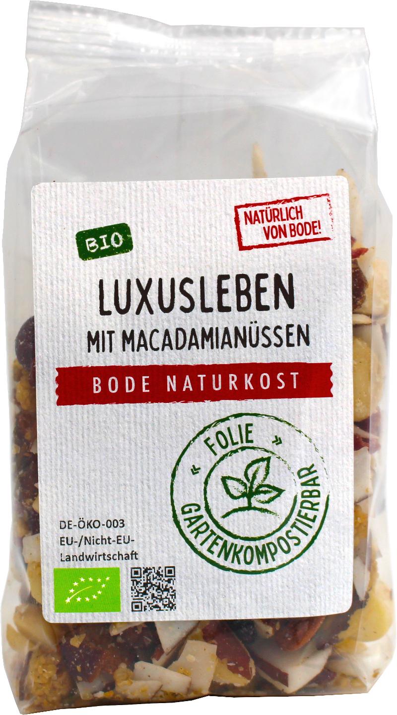 Estilo de vida de lujo - Mezcla de Macadamia orgánica -sin pasas- bolsa compostable en el jardín 6x175g