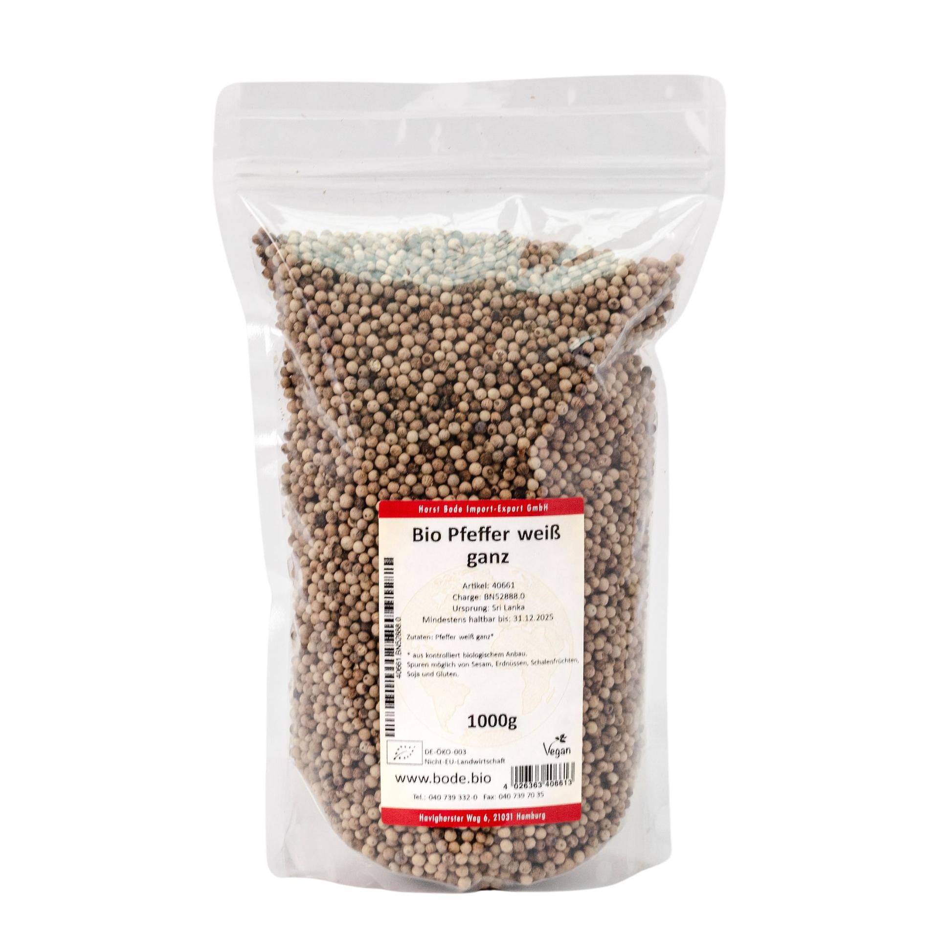 Pimienta blanca entera orgánica 1kg