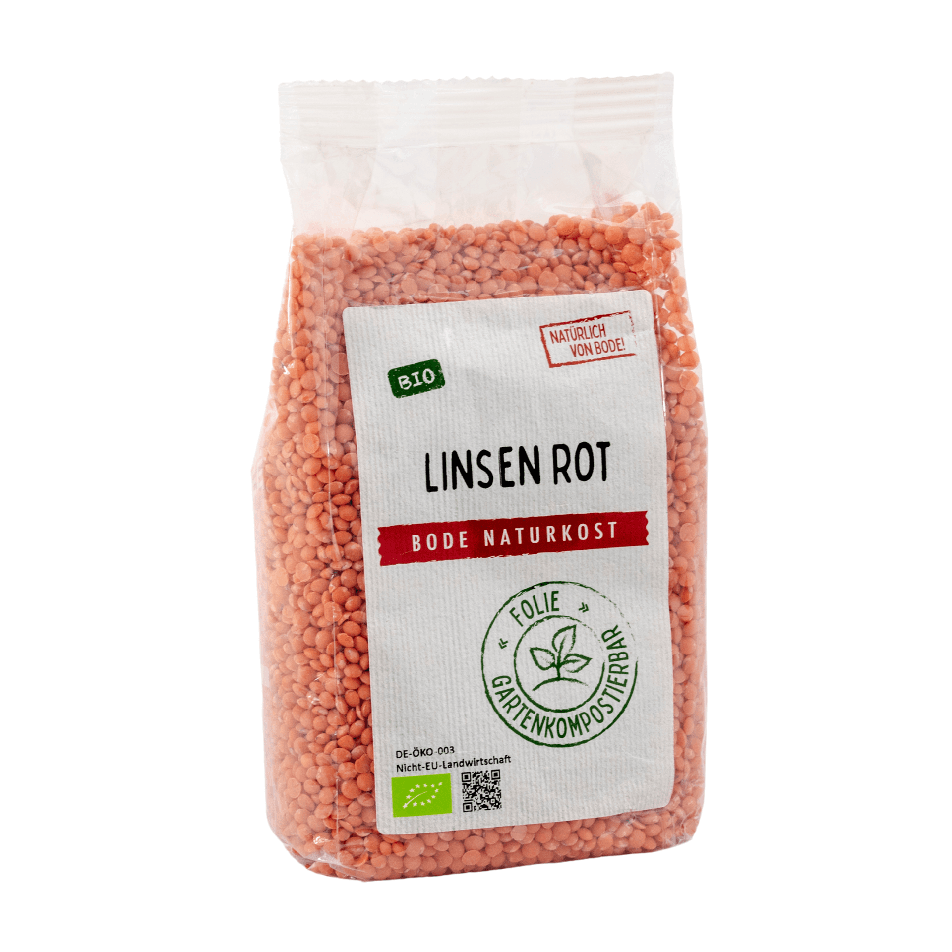 Lentejas rojas orgánicas, bolsa compostable para jardín 6x500g
