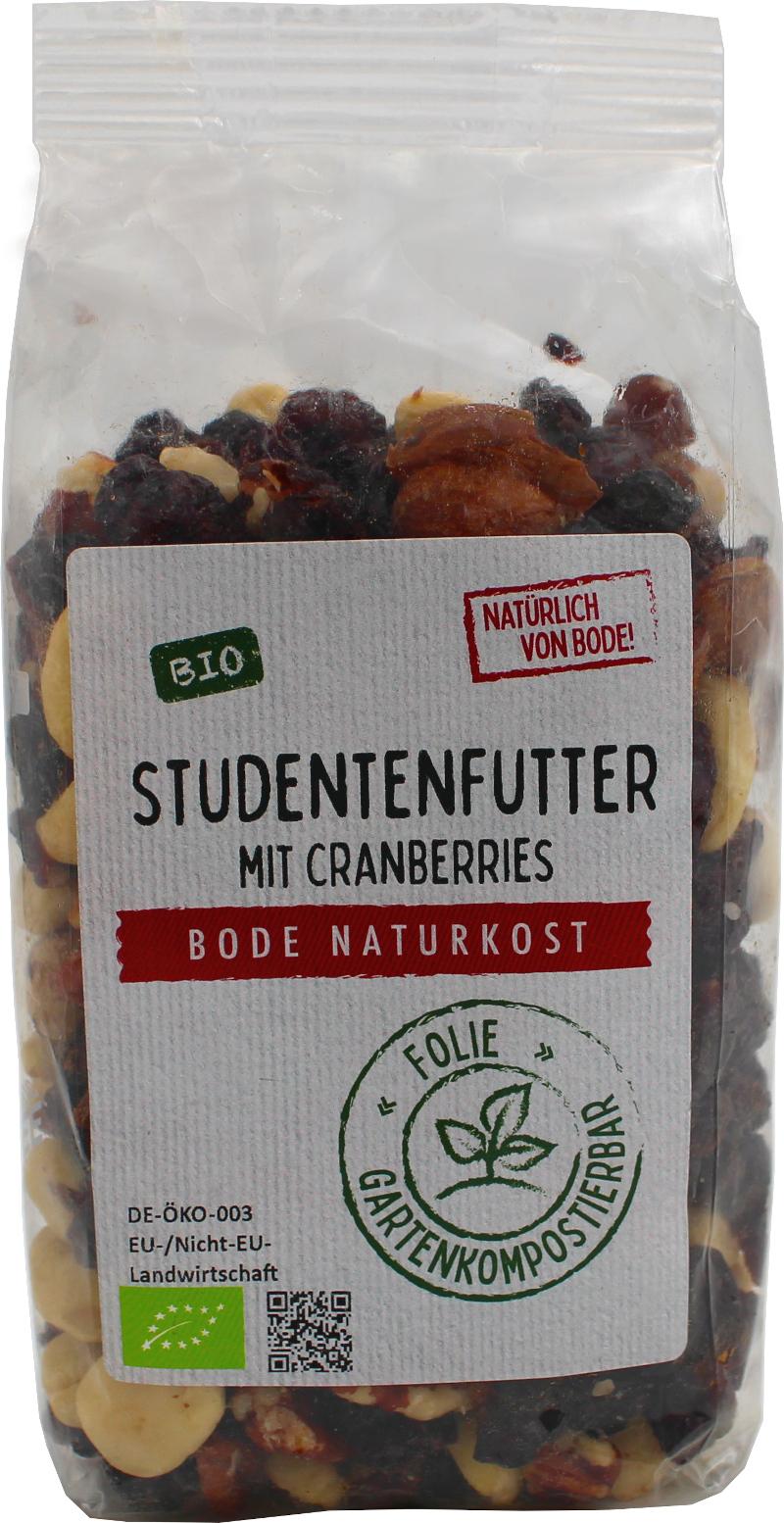 Mezcla de frutos secos para estudiantes con arándanos orgánicos y nueces pecanas, envase compostable 6x250g