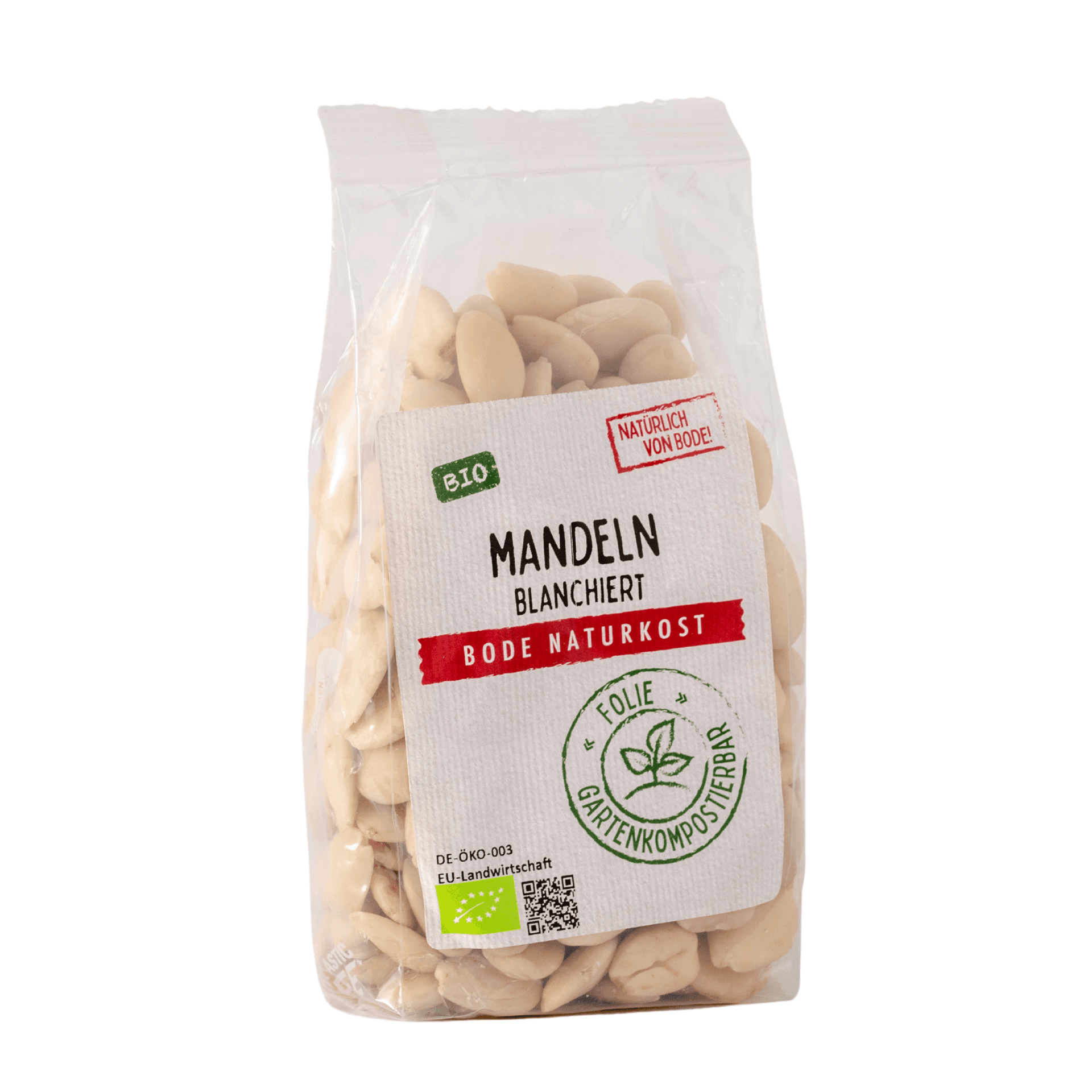 Almendras blanqueadas orgánicas, bolsa compostable en el jardín 6x200g